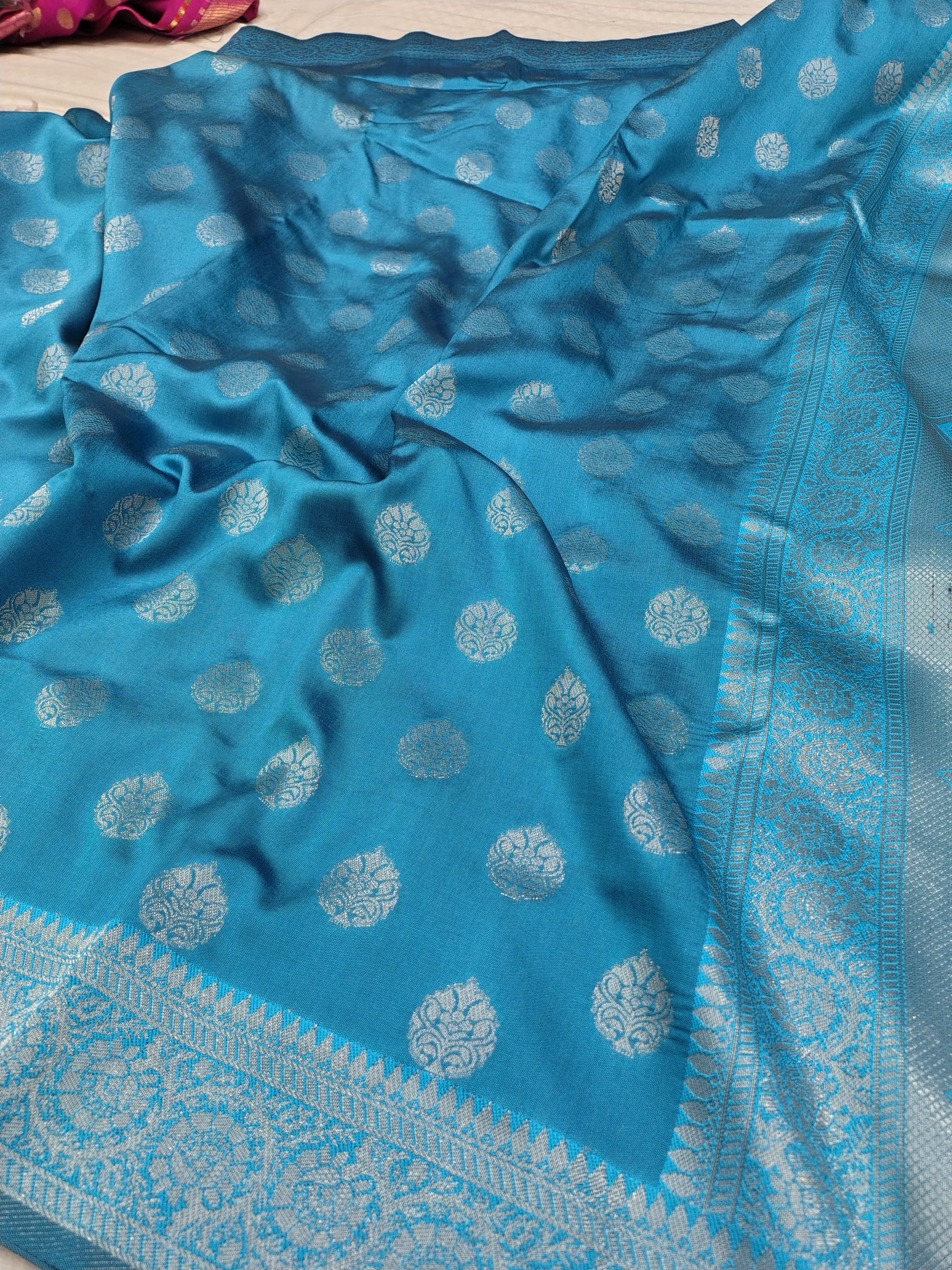 English Blue Soft Silk Banarasi Saree