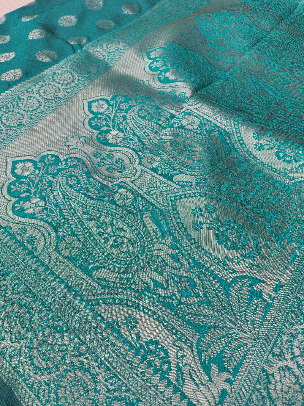 Teal Green Soft Silk Banarasi Saree
