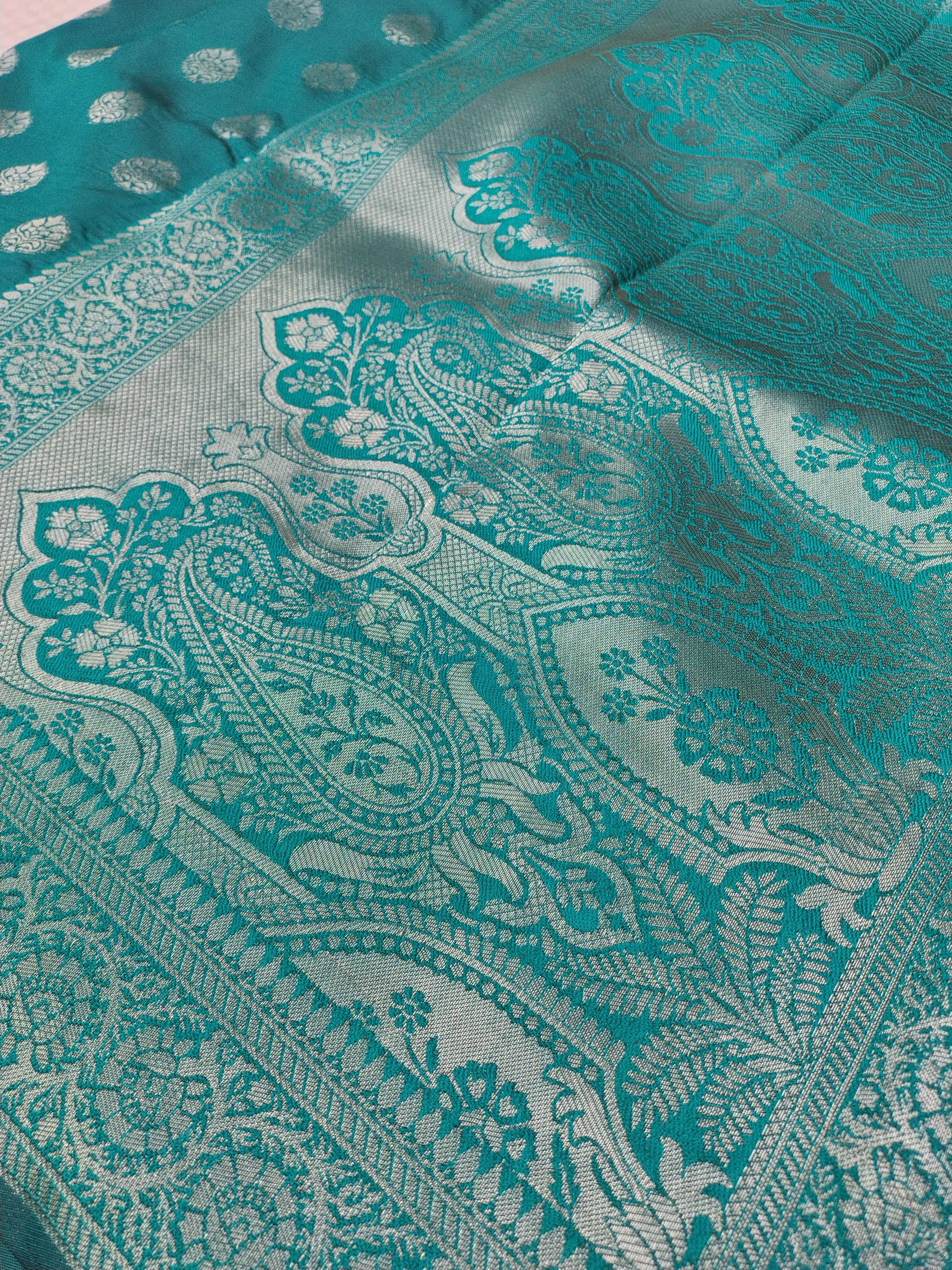 Teal Green Soft Silk Banarasi Saree