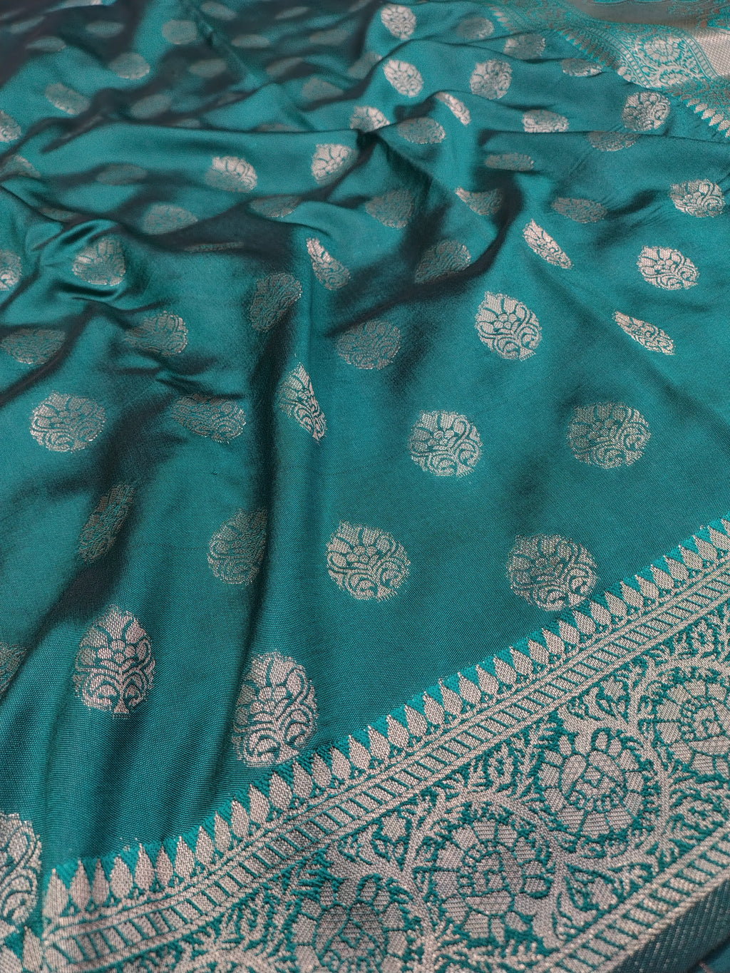 Teal Green Soft Silk Banarasi Saree