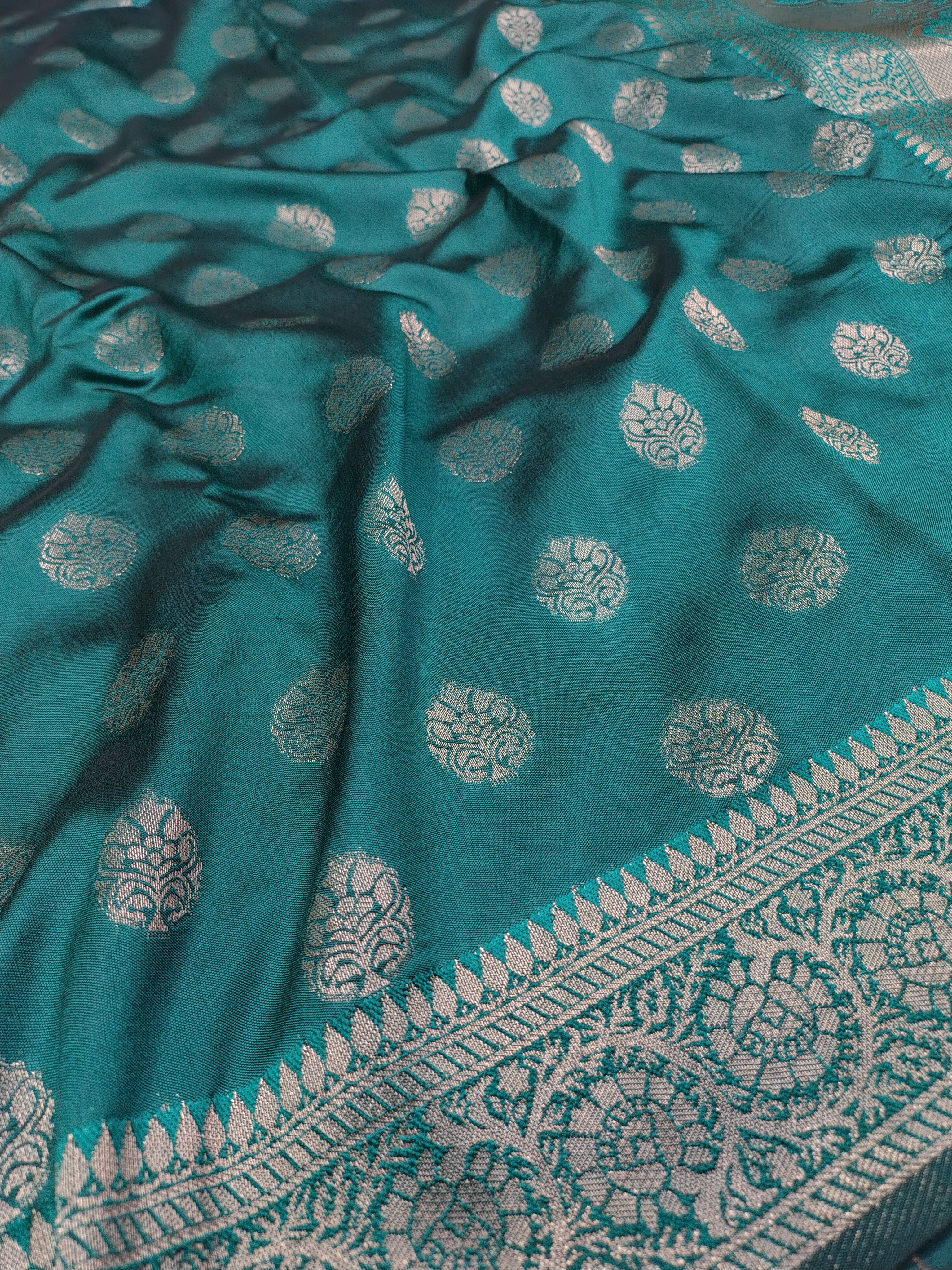 Teal Green Soft Silk Banarasi Saree