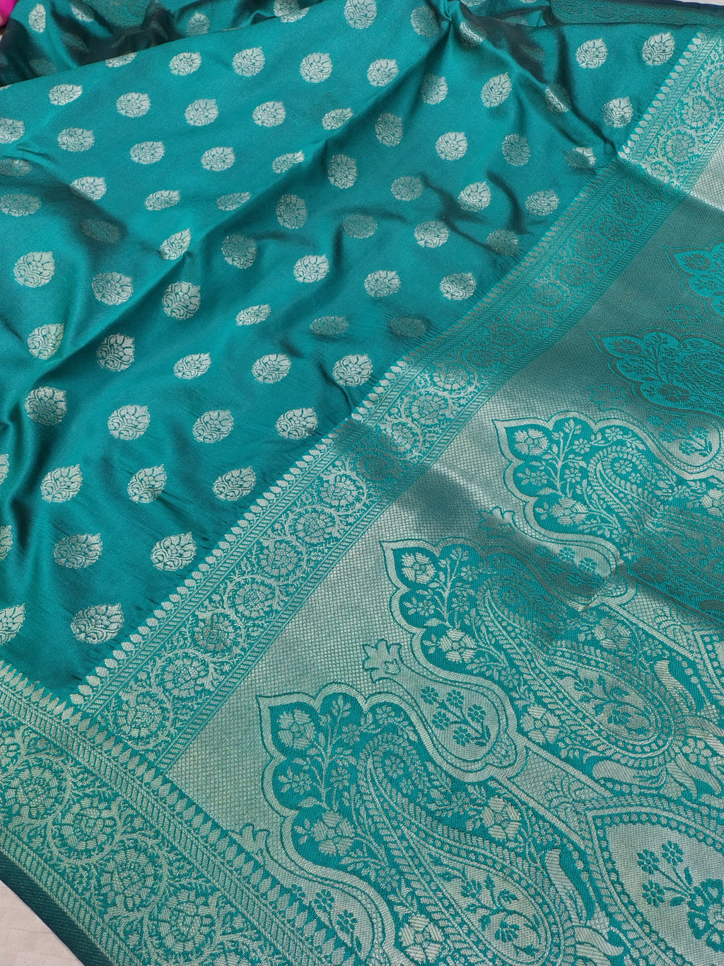 Teal Green Soft Silk Banarasi Saree