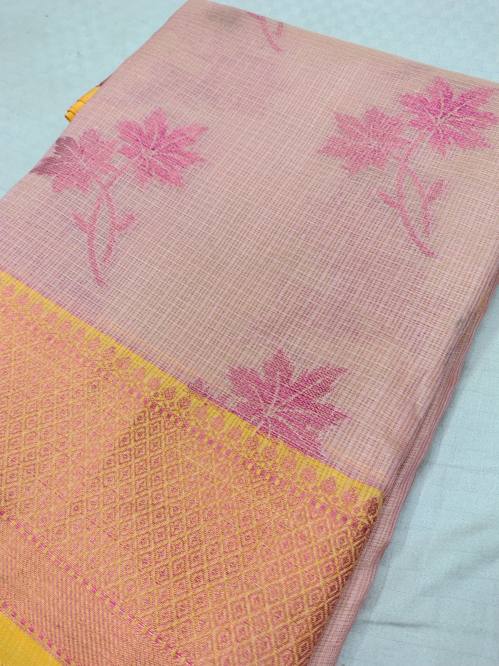 Soft Pink Contrast Border Banarasi Glass Check Saree