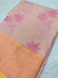 Soft Pink Contrast Border Banarasi Glass Check Saree