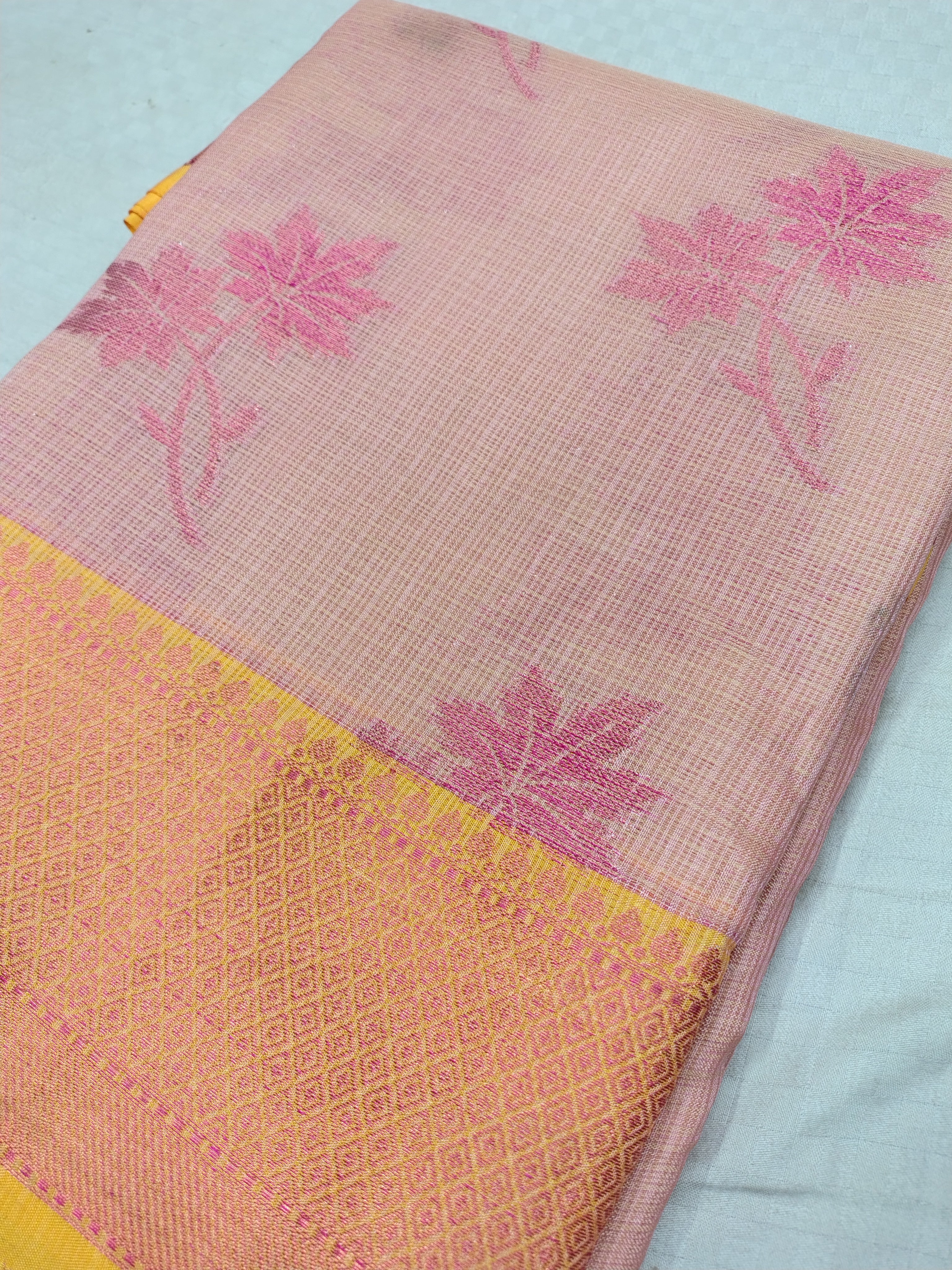 Soft Pink Contrast Border Banarasi Glass Check Saree