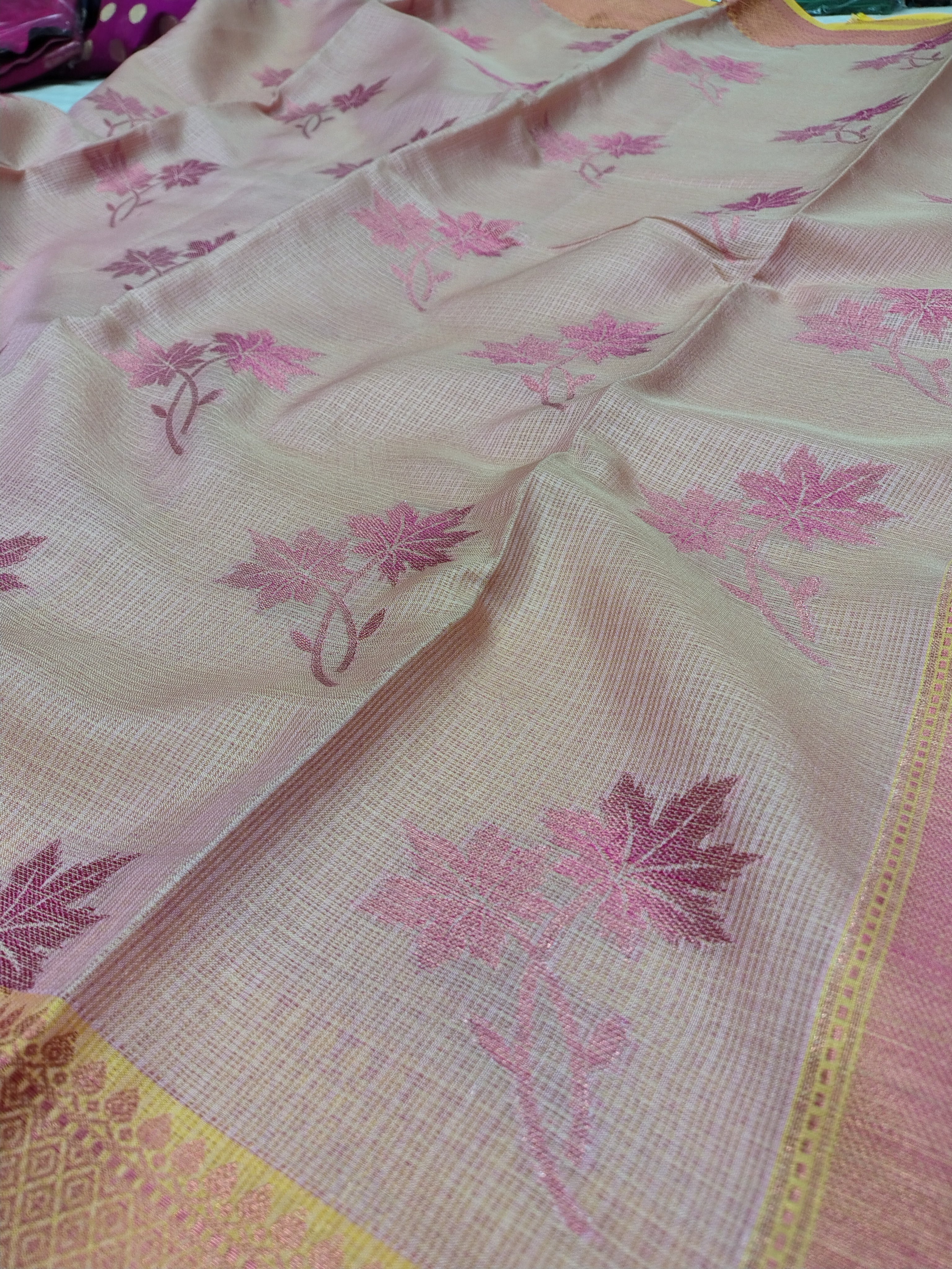 Soft Pink Contrast Border Banarasi Glass Check Saree