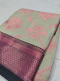 Pistachio Green Banarasi Glass Check Saree