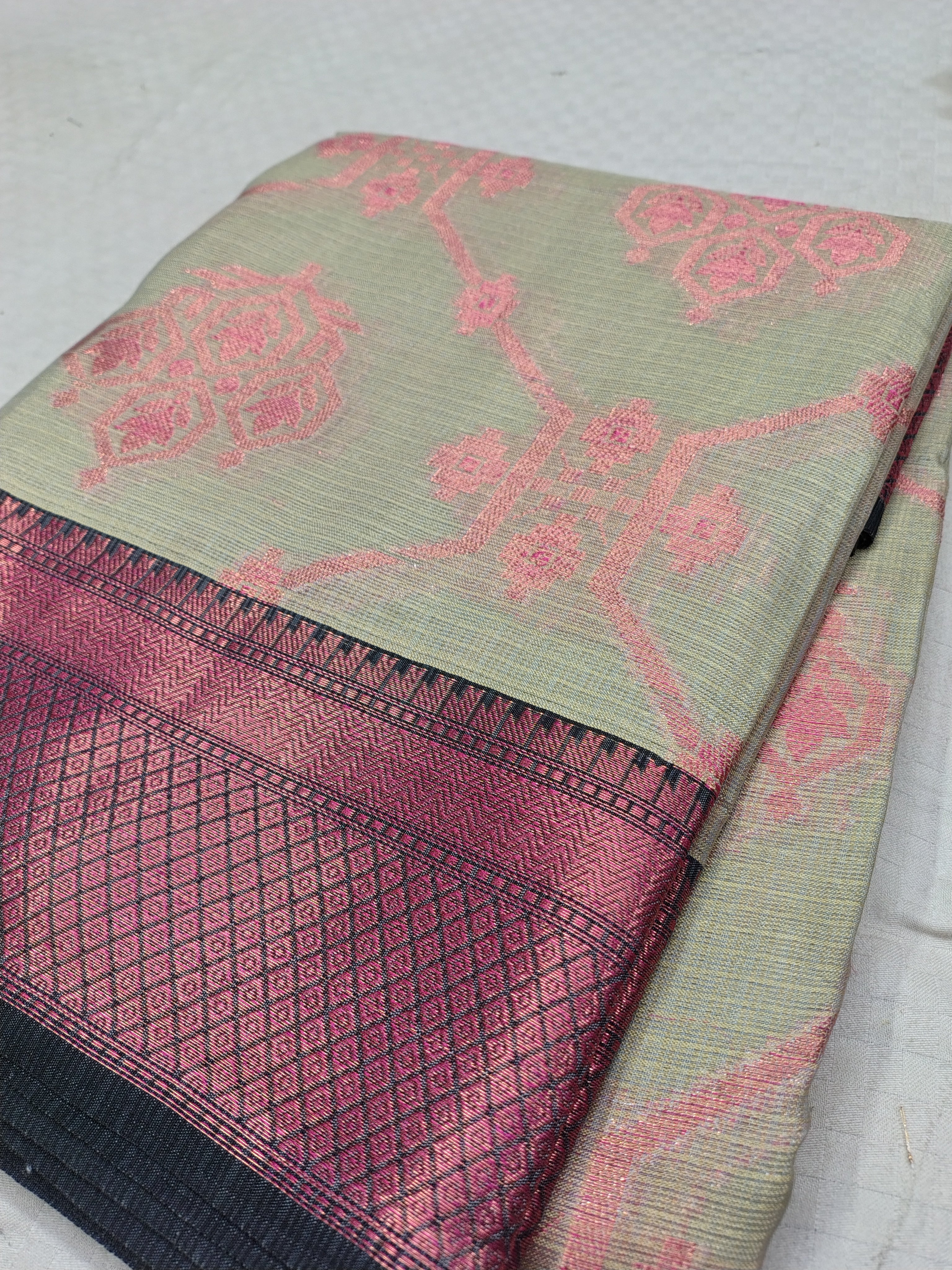Pistachio Green Banarasi Glass Check Saree