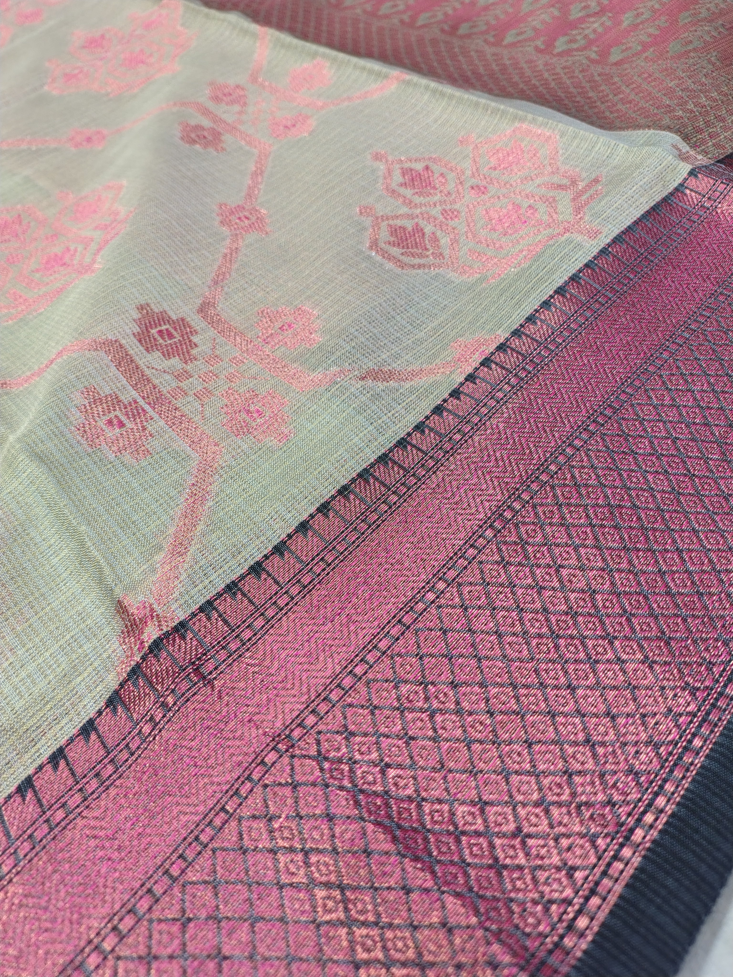 Pistachio Green Banarasi Glass Check Saree