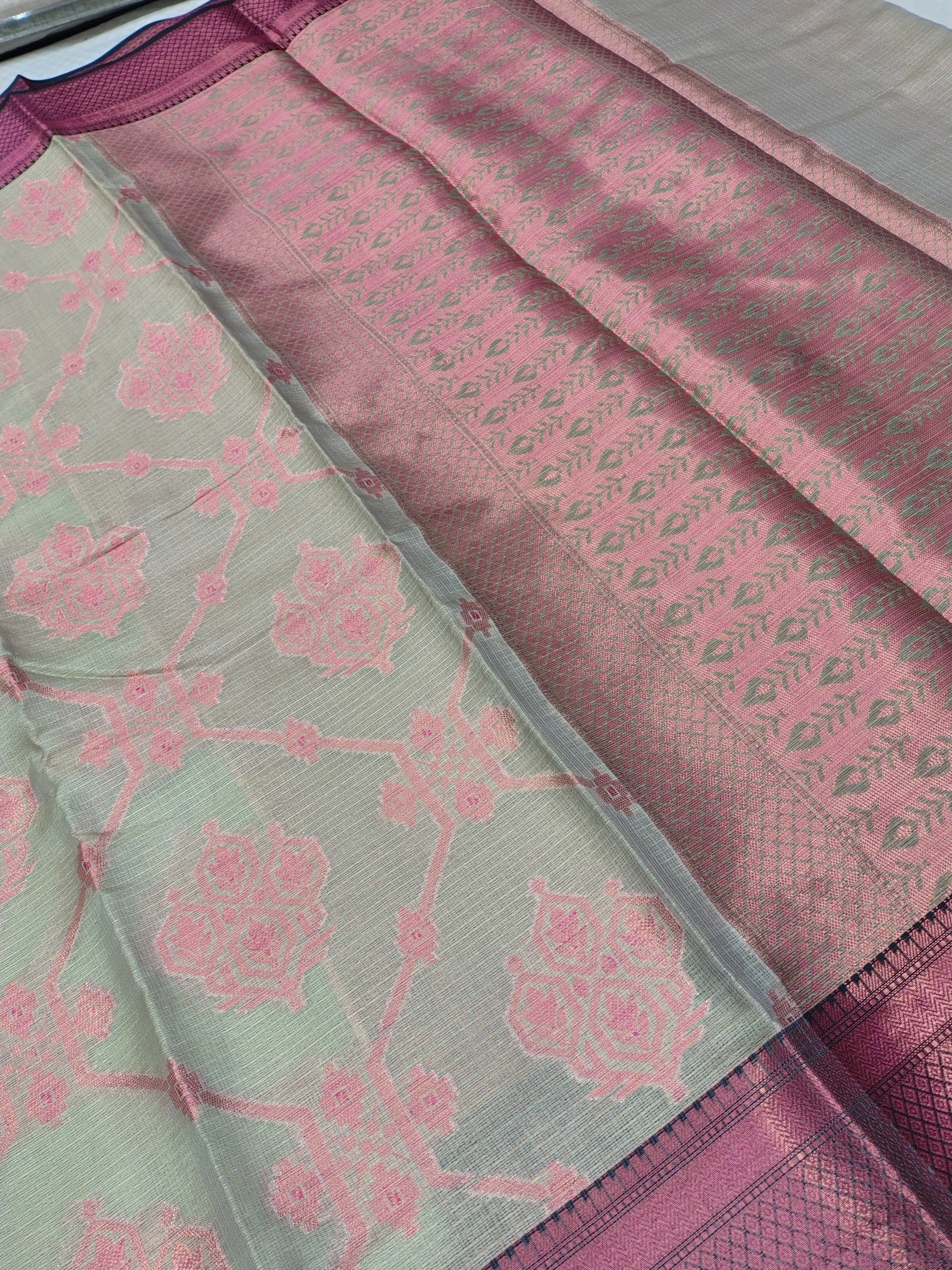 Pistachio Green Banarasi Glass Check Saree