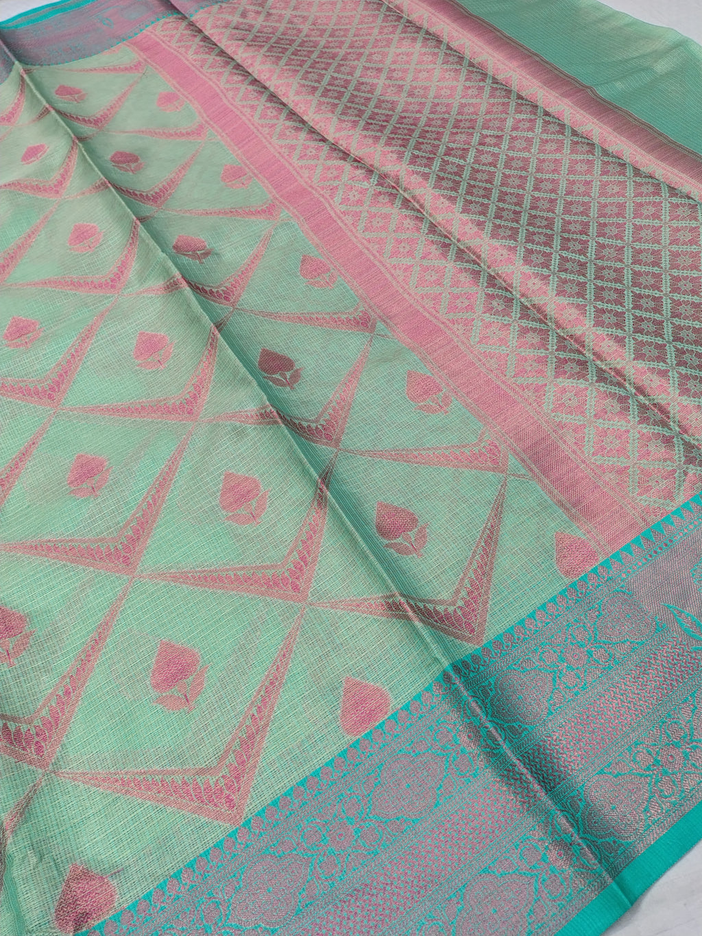 Green Banarasi Glass Check Saree