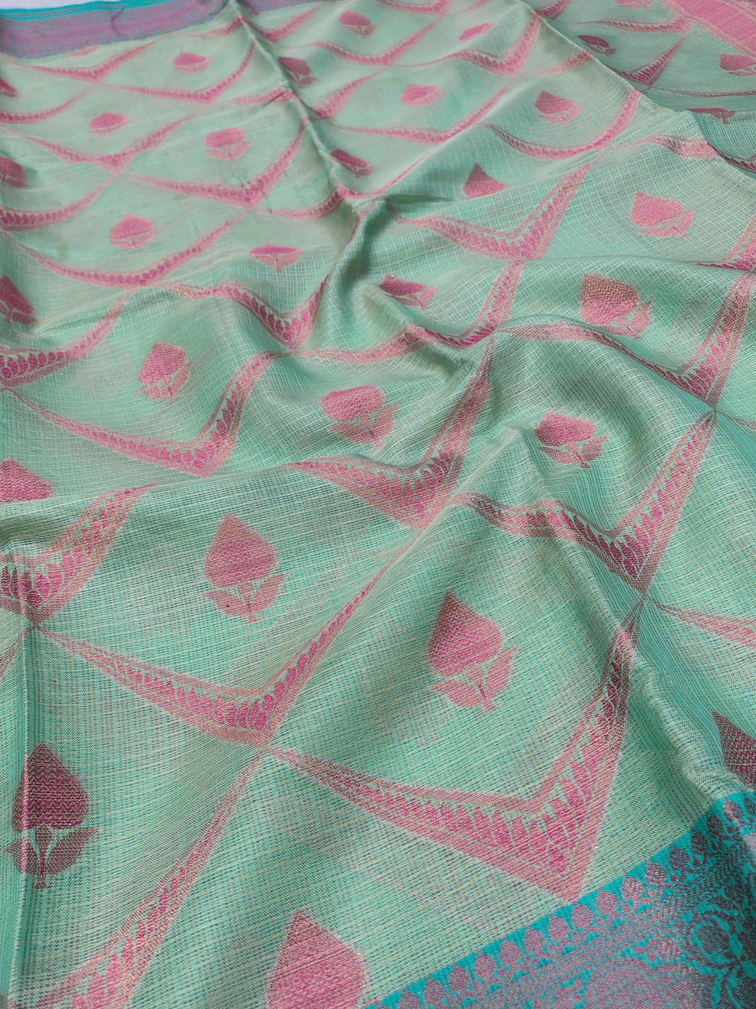 Green Banarasi Glass Check Saree