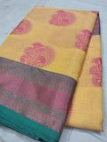 Yellow Glass Check Banarasi Saree