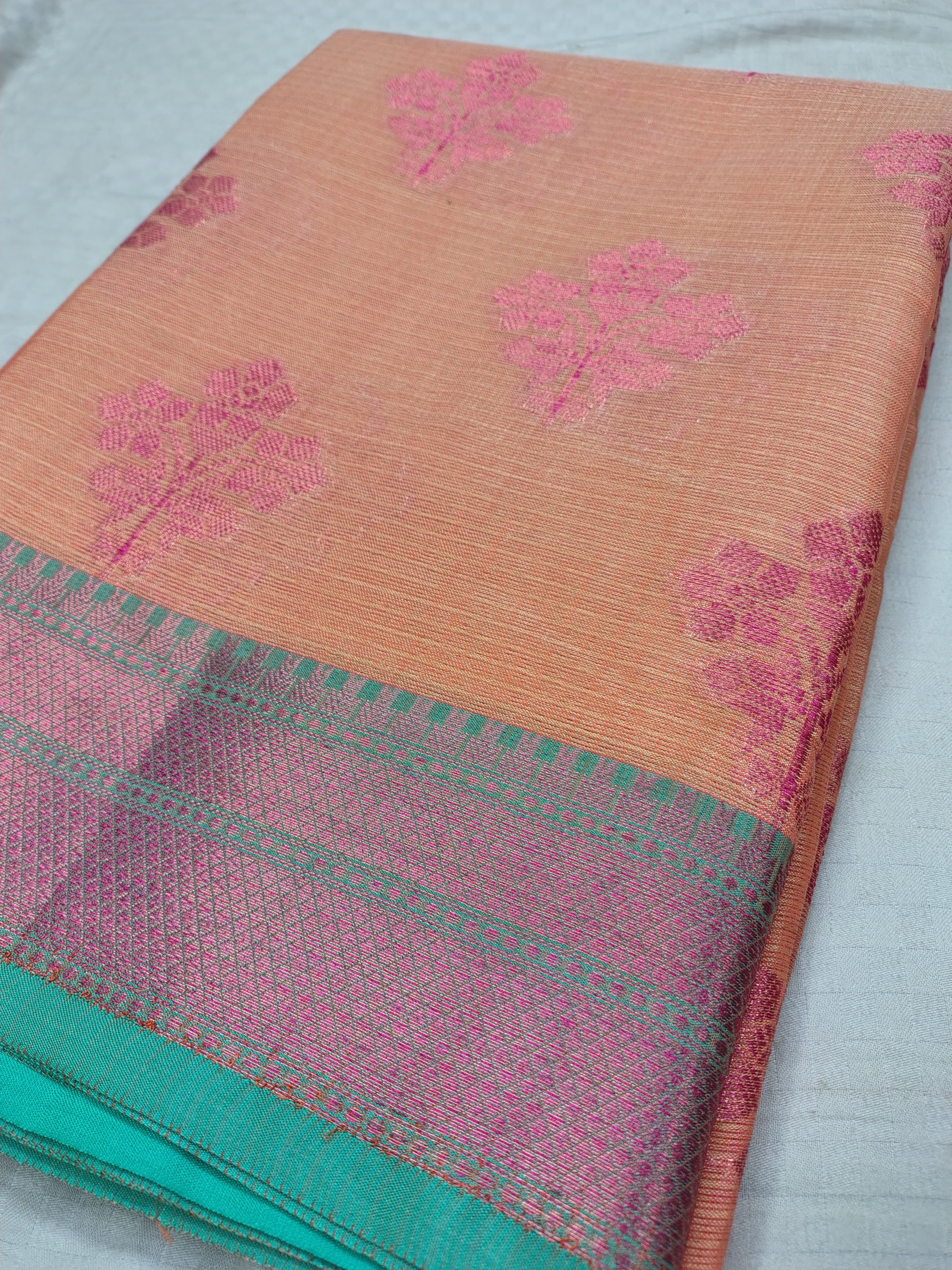 Orange Glass Check Banarasi Saree