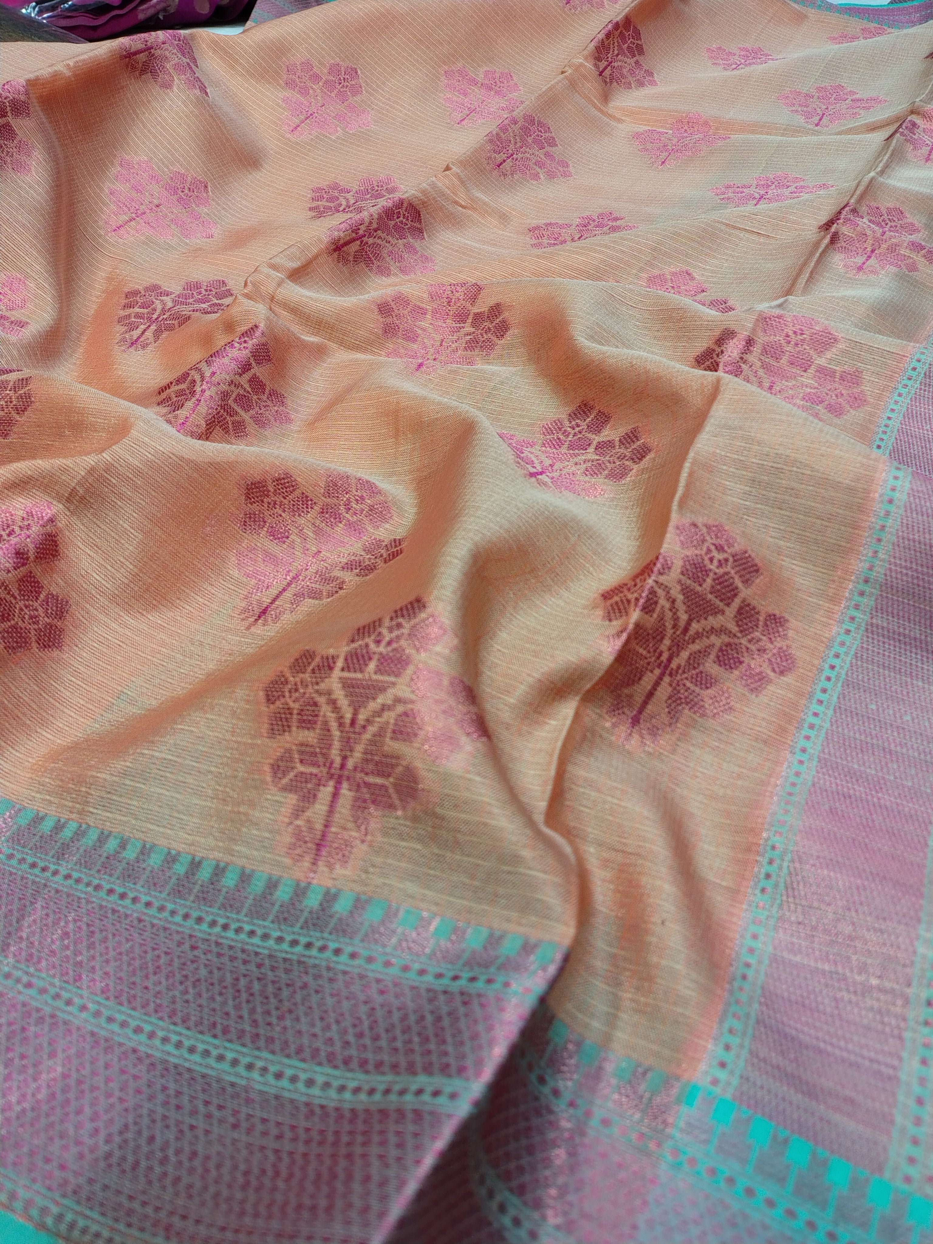 Orange Glass Check Banarasi Saree