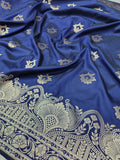 Navy Blue Soft Silk Banarasi Saree – Traditional Motifs & Rich Banarasi Pallu