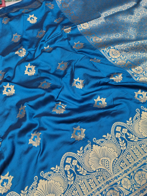 Blue Soft Silk Banarasi Saree – Traditional Motifs, Banarasi Border & Rich Pallu