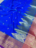 Blue Rich Soft Satin Silk Banarasi Saree