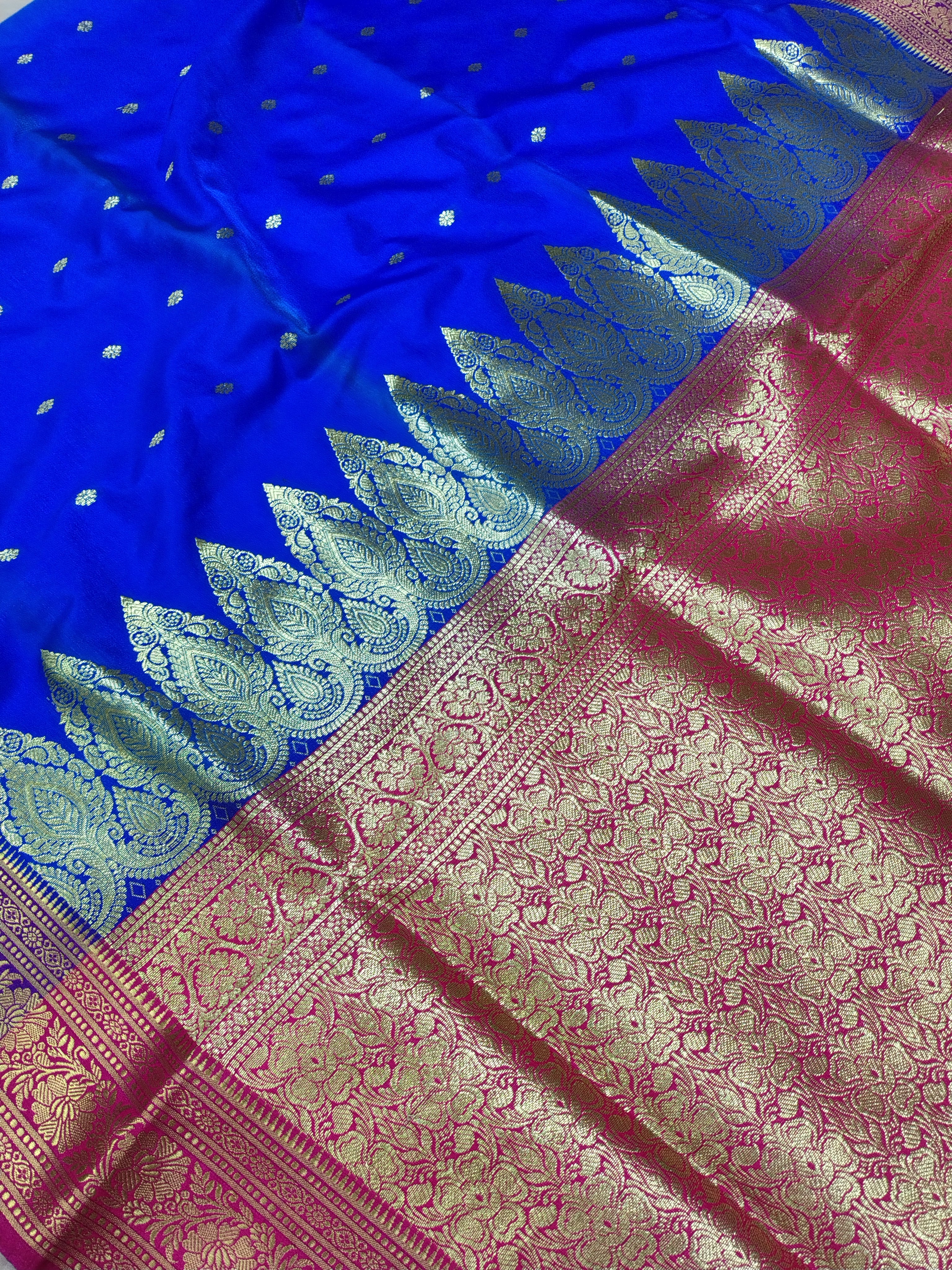 Blue Rich Soft Satin Silk Banarasi Saree