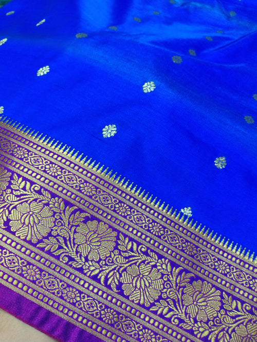 Blue Rich Soft Satin Silk Banarasi Saree