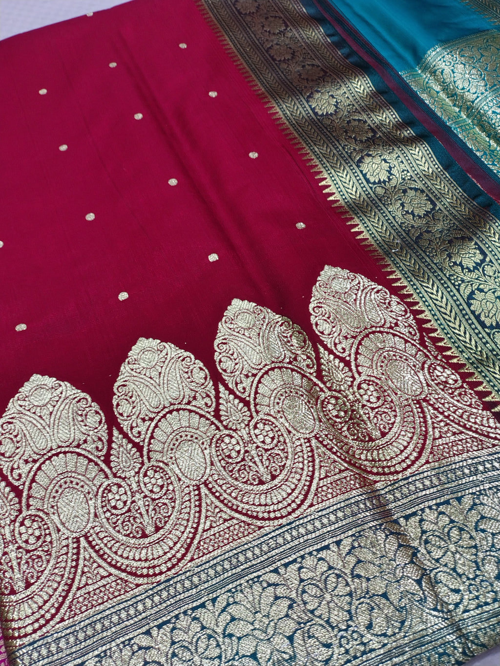 Crimson Red Rich Soft Satin Silk Banarasi Saree