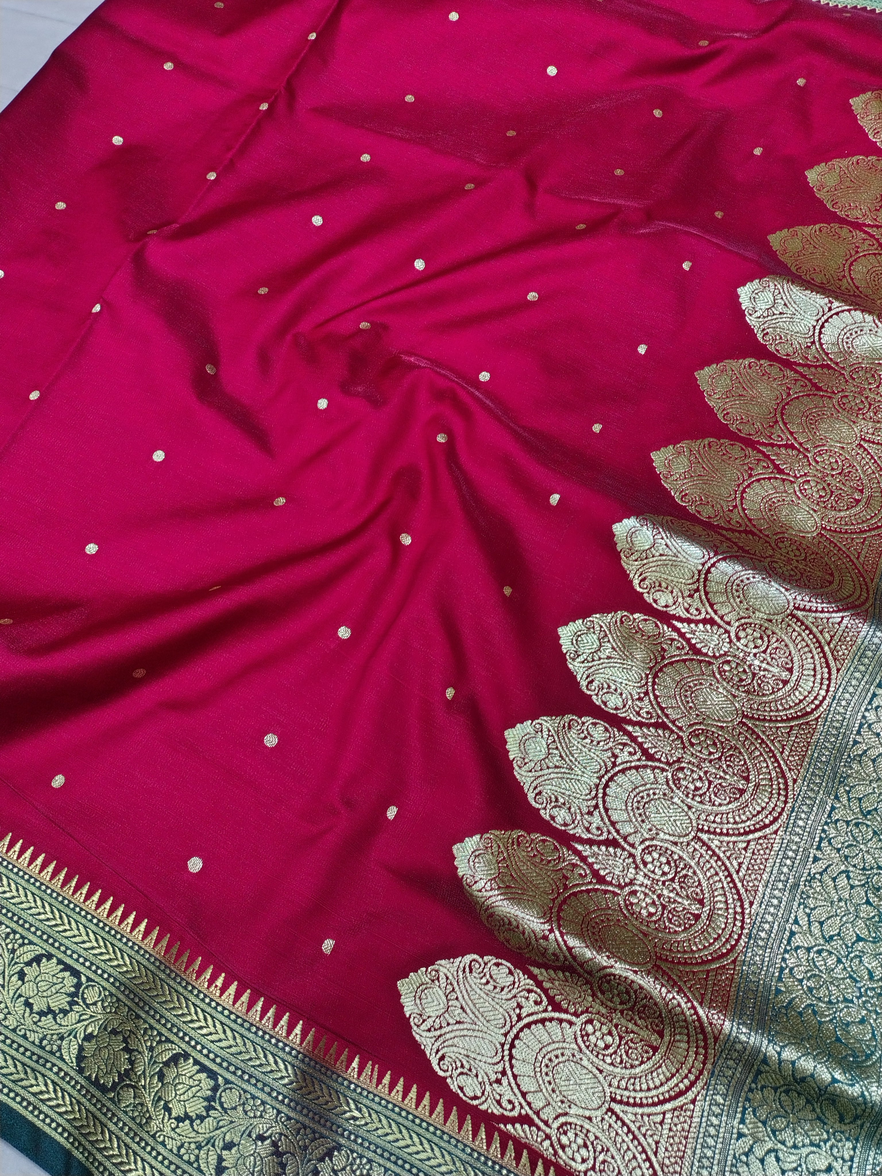 Crimson Red Rich Soft Satin Silk Banarasi Saree