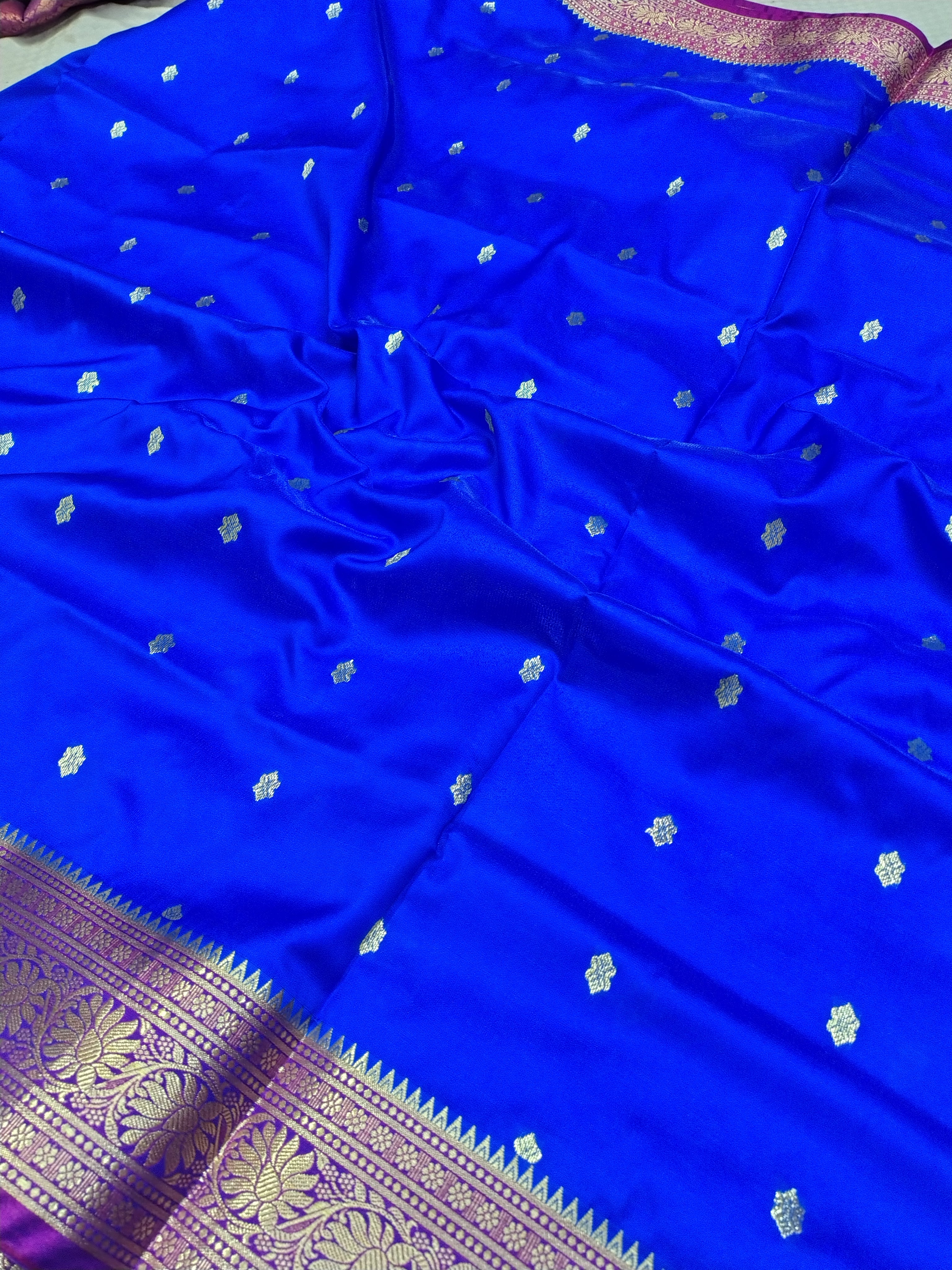 Royal Blue Rich Soft Satin Silk Banarasi Saree