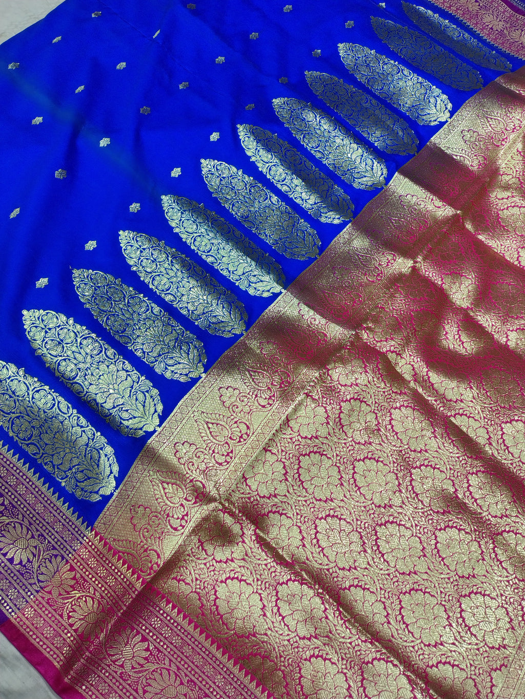 Royal Blue Rich Soft Satin Silk Banarasi Saree