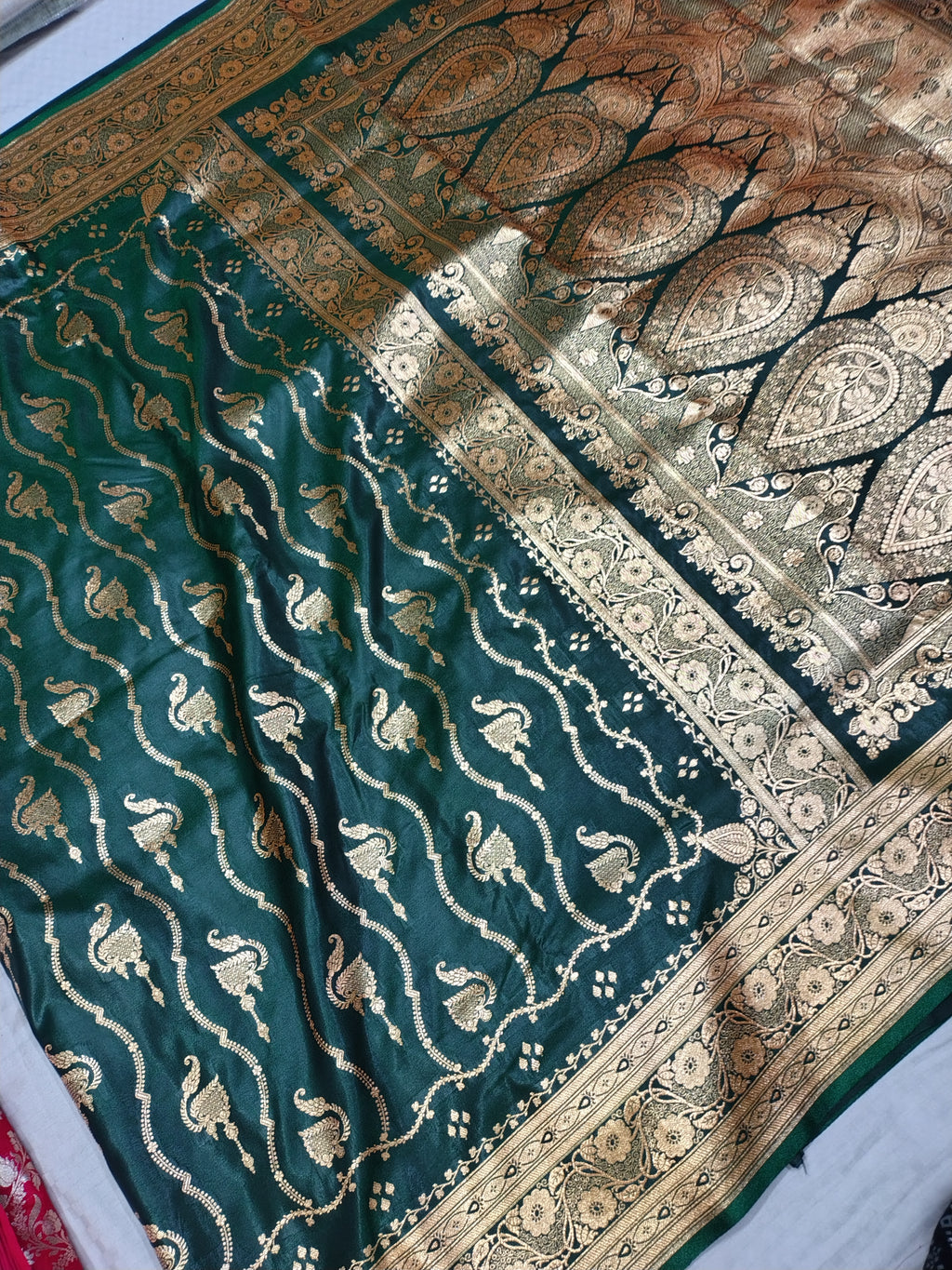 Green Soft Satin Silk Banarasi Saree