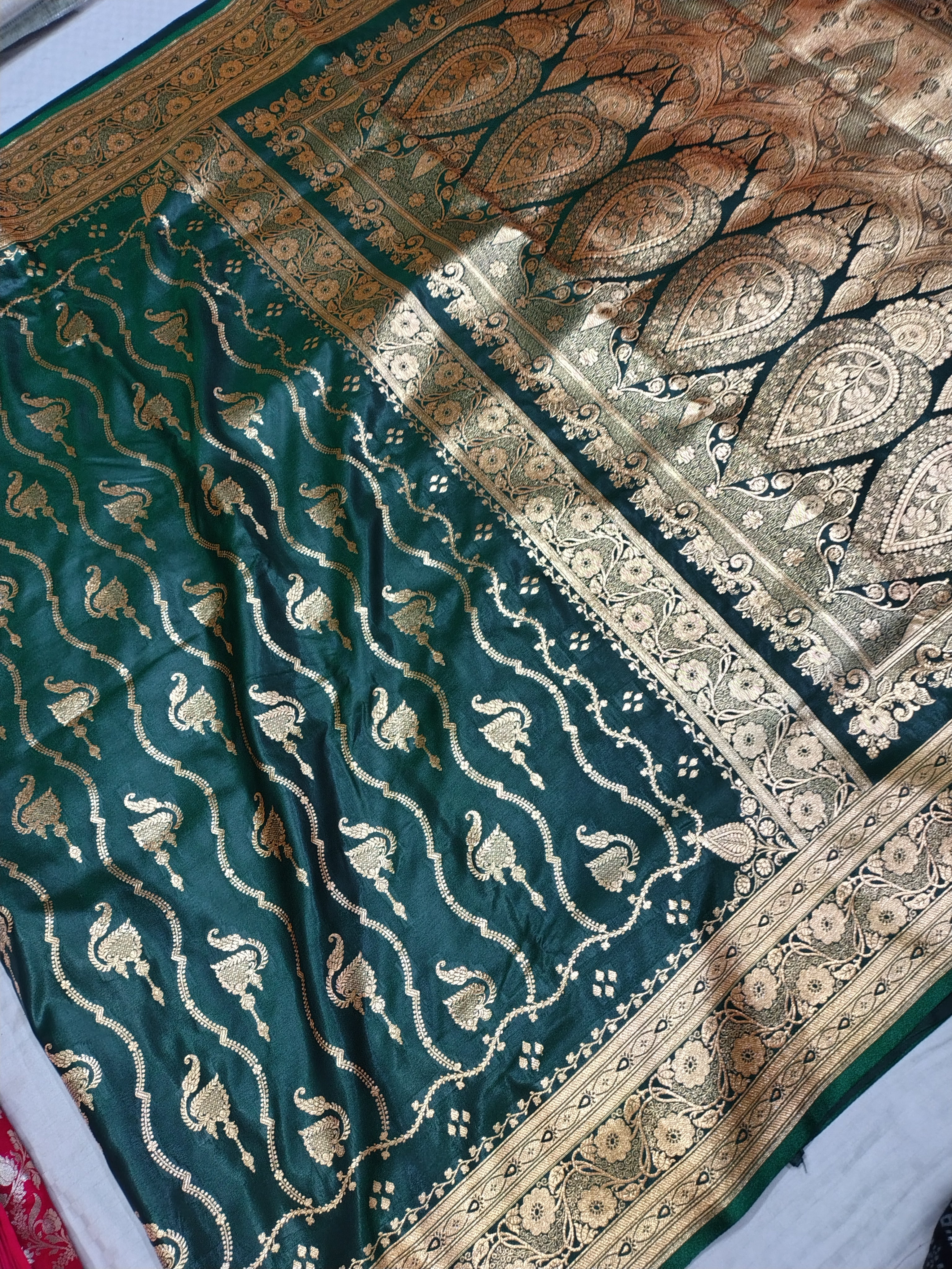 Green Soft Satin Silk Banarasi Saree