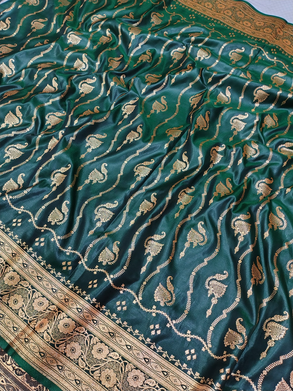 Green Soft Satin Silk Banarasi Saree