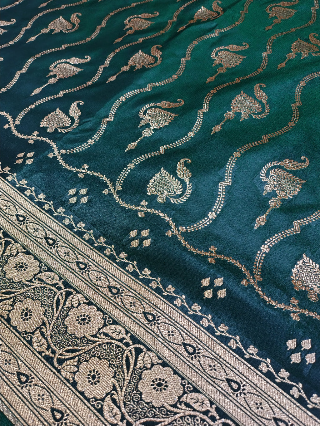 Green Soft Satin Silk Banarasi Saree