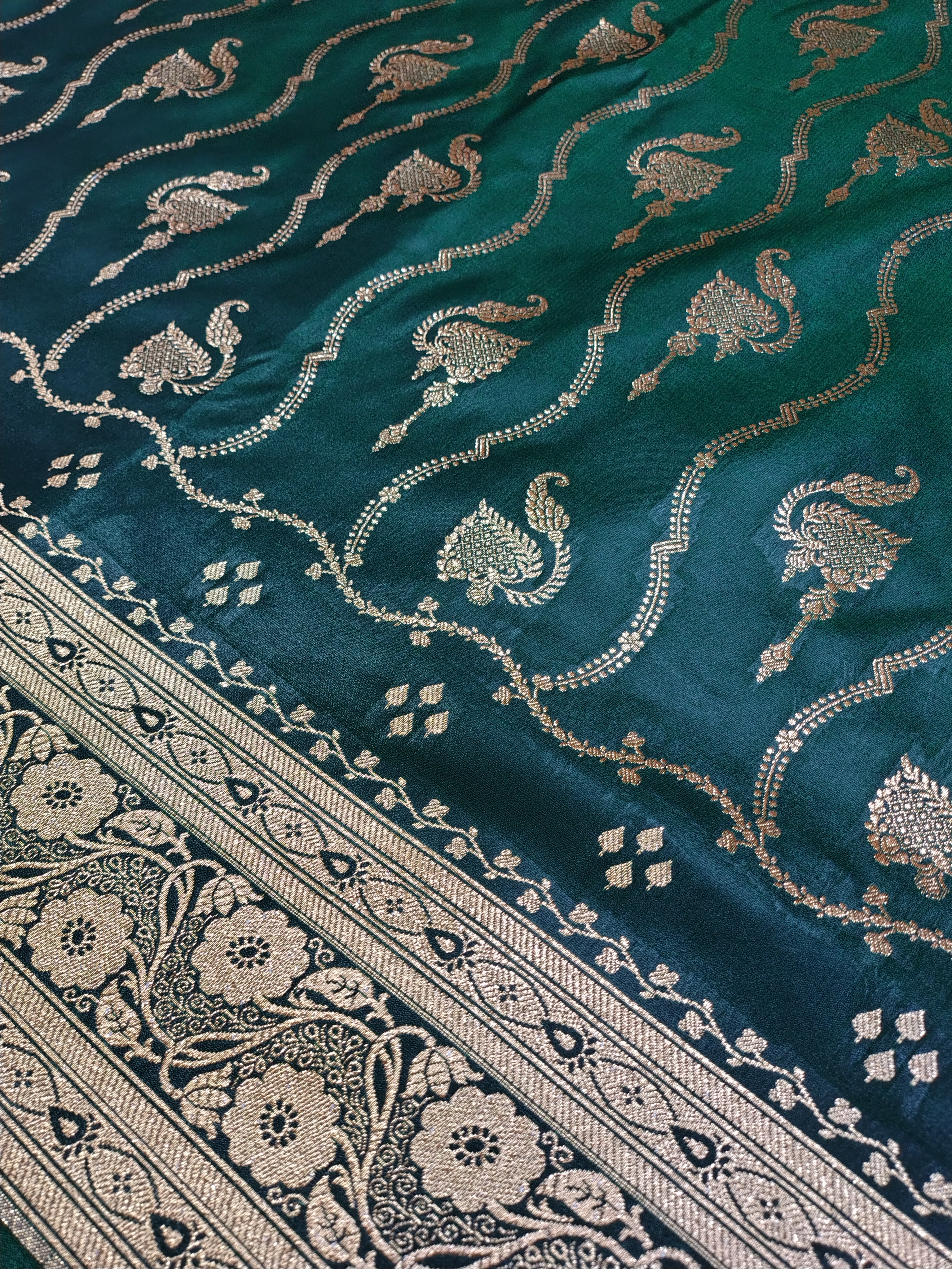 Green Soft Satin Silk Banarasi Saree