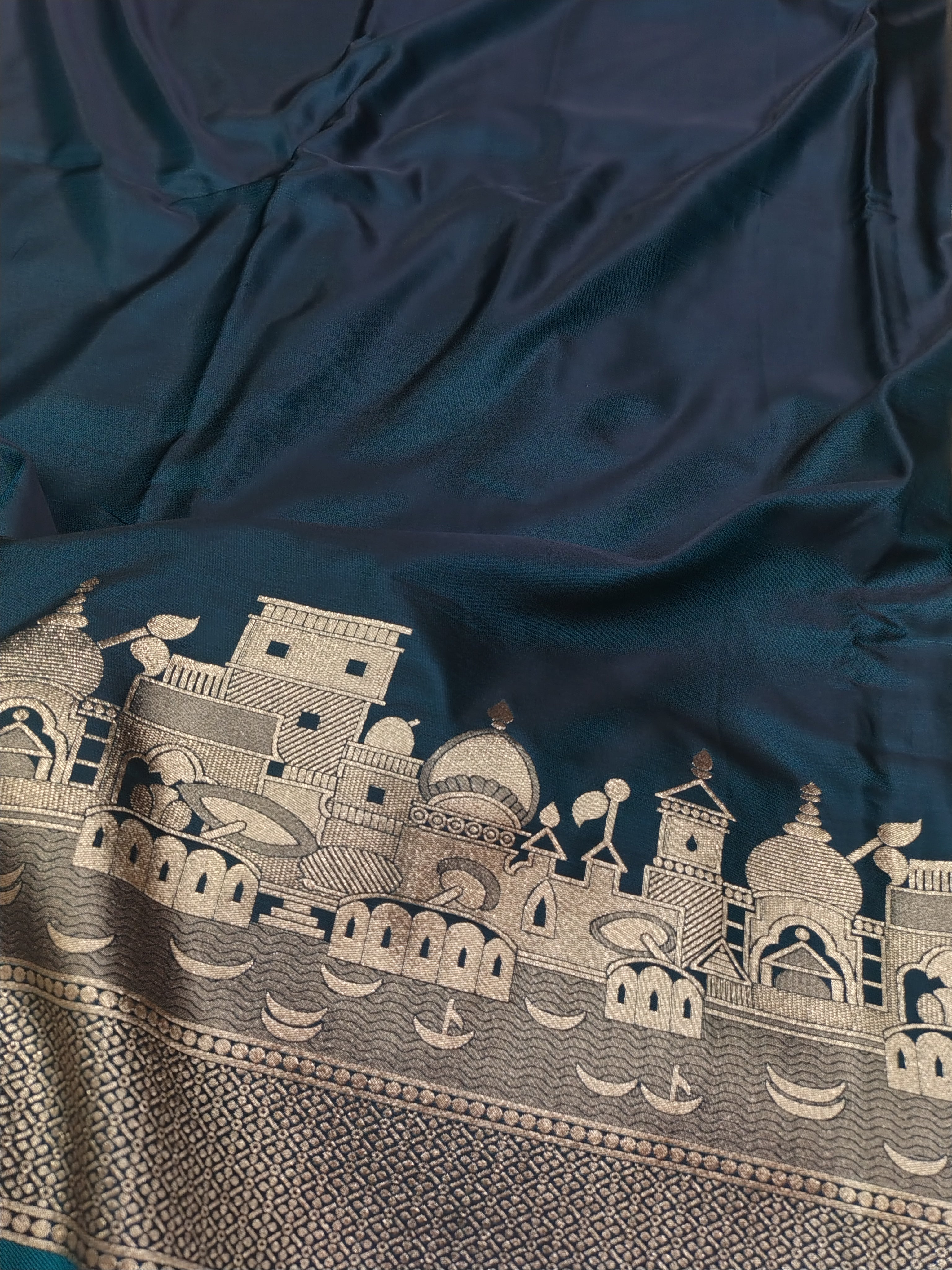 Navy Blue Mashru Silk Saree with Ghat Design & Zari Work