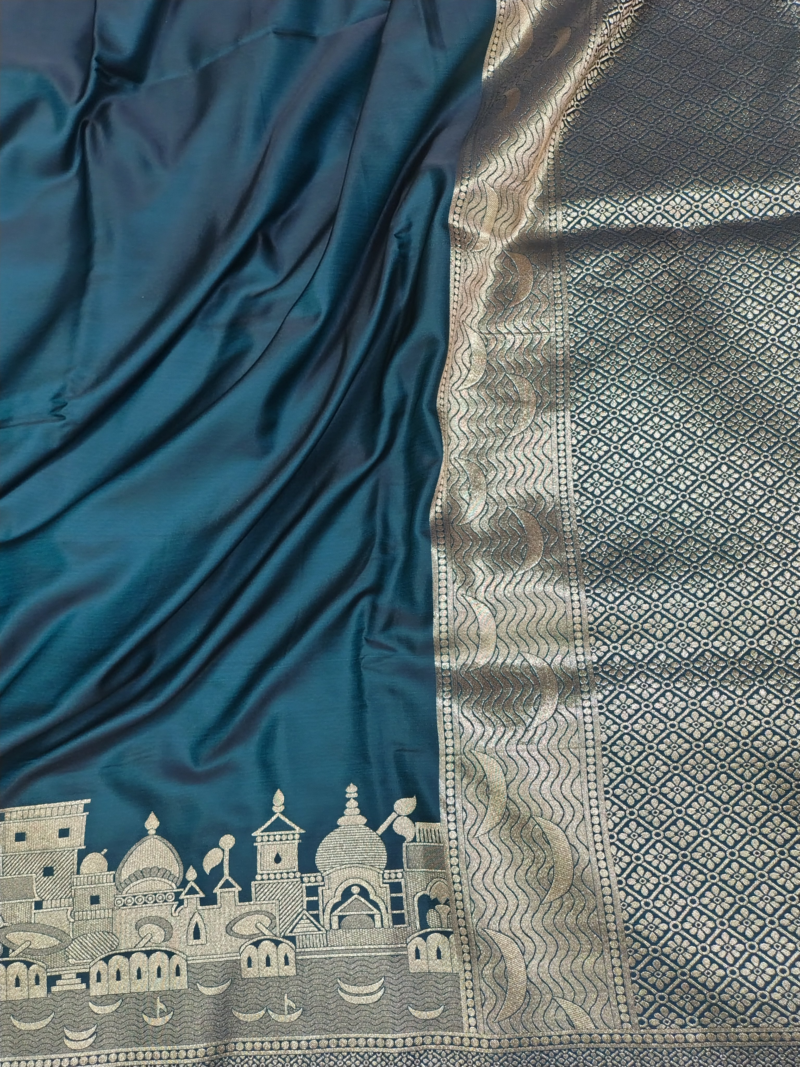 Navy Blue Mashru Silk Saree with Ghat Design & Zari Work