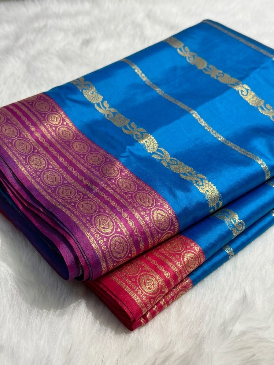 Royal Blue Banarasi Soft Art Silk Saree with Linear Weave
