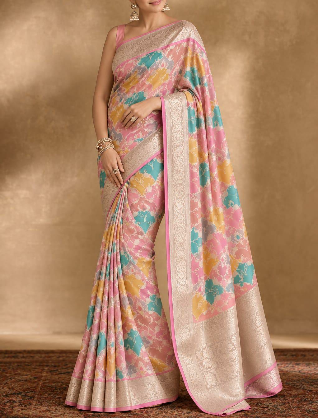Pink Organza Banarasi Saree – Rangkaat Tilfi Jaal