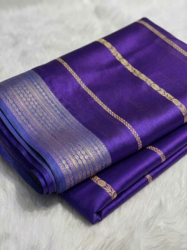 Violet Banarasi Soft Art Silk Saree with Linear Weave