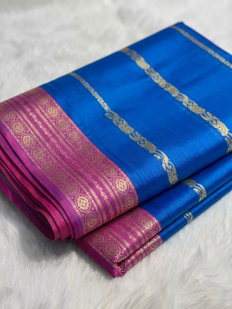 Royal Blue Banarasi Soft Art Silk Saree with Linear Weave