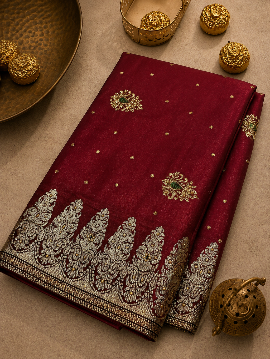 Red Rich Banarasi Satin Silk Saree