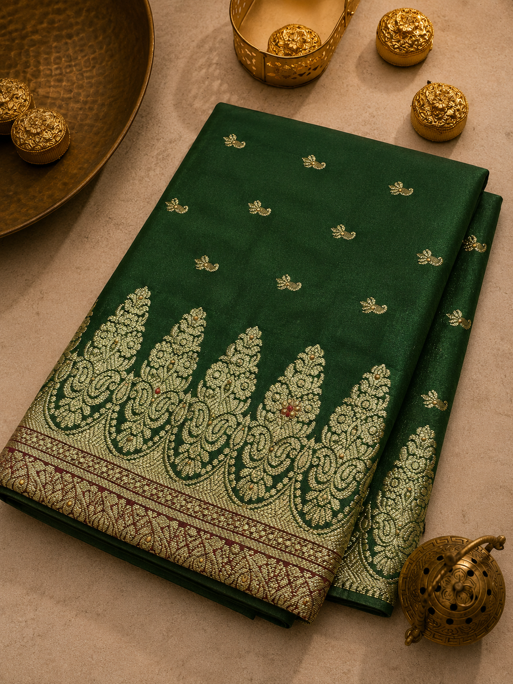Green Rich Banarasi Satin Silk Saree