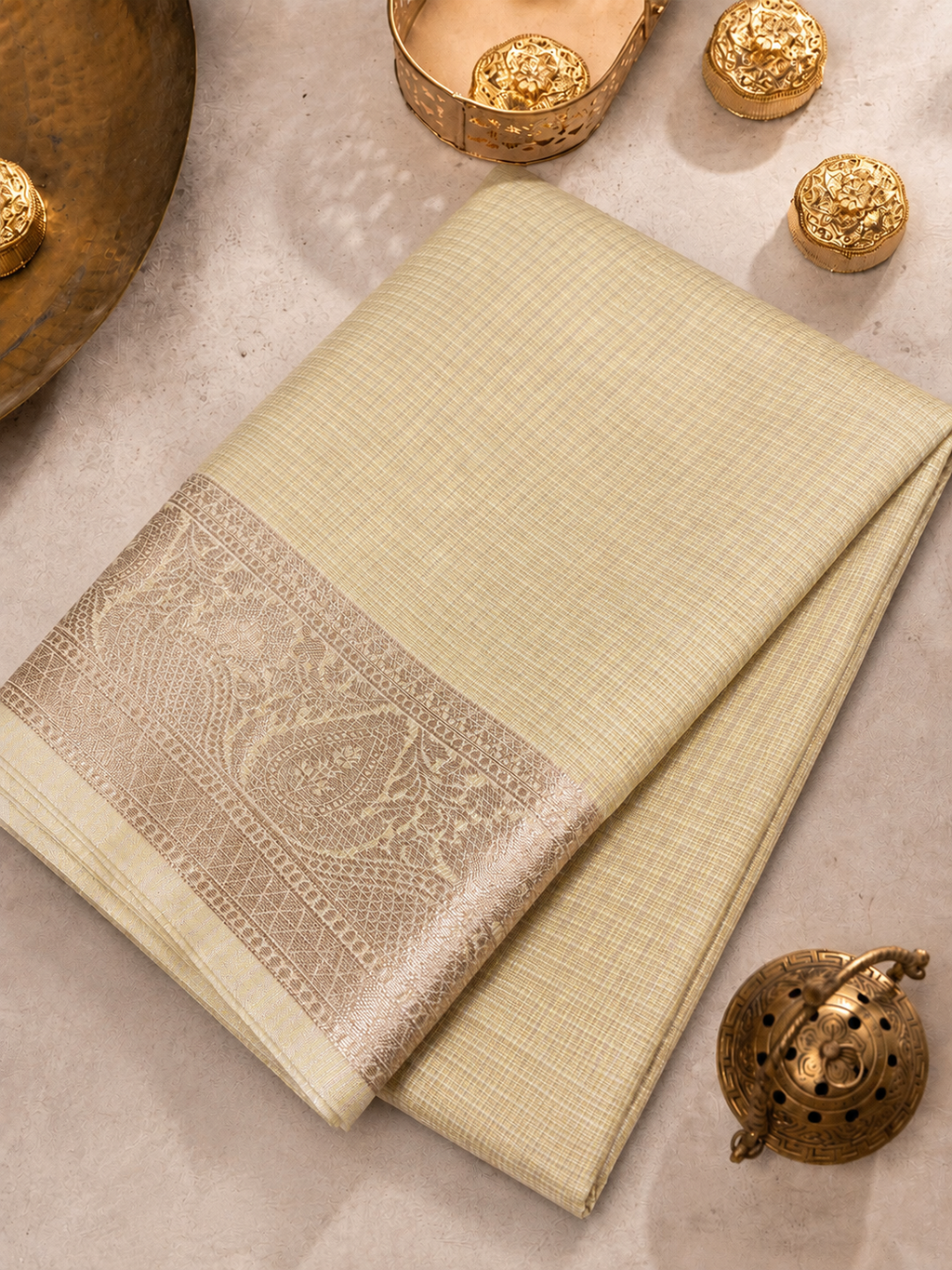 Tussar Banarasi Glass Check Saree