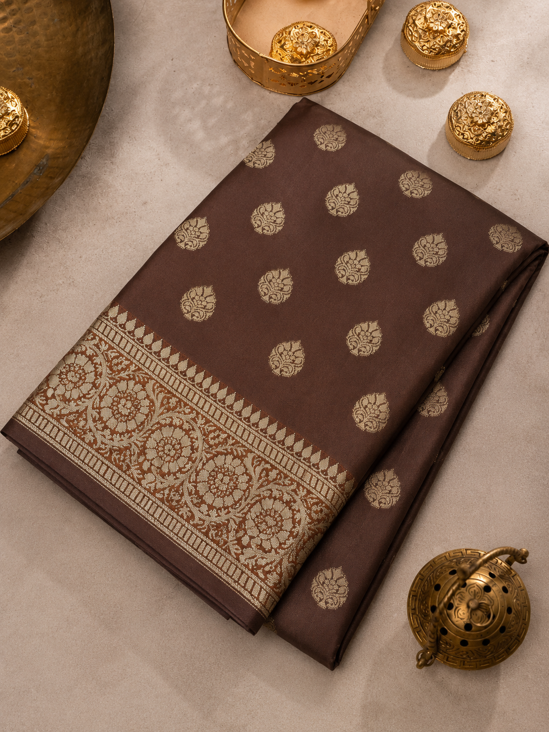 Soft Silk English Brown Banarasi Saree