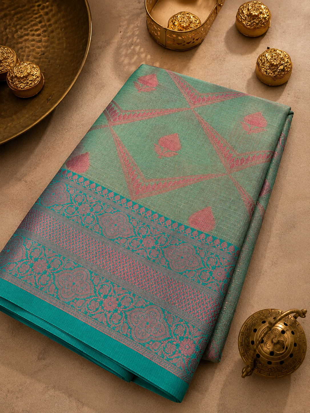 Green Banarasi Glass Check Saree