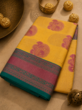 Yellow Glass Check Banarasi Saree