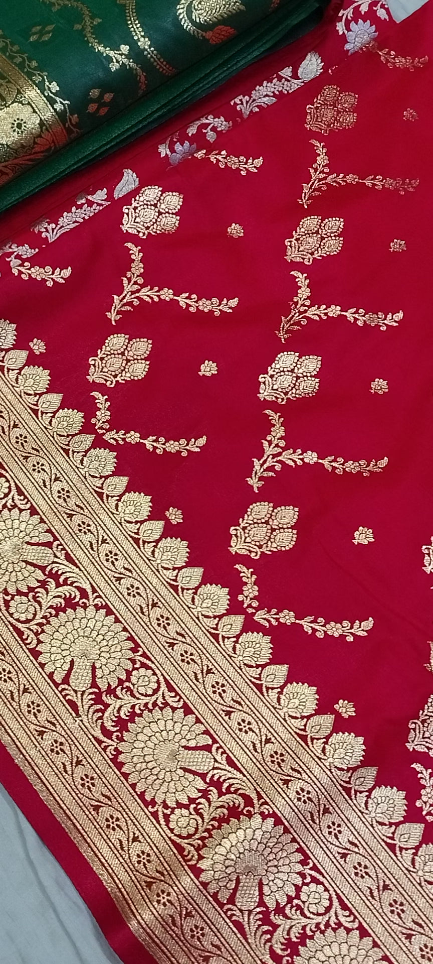 Red Rich Soft Satin Silk Banarasi Saree