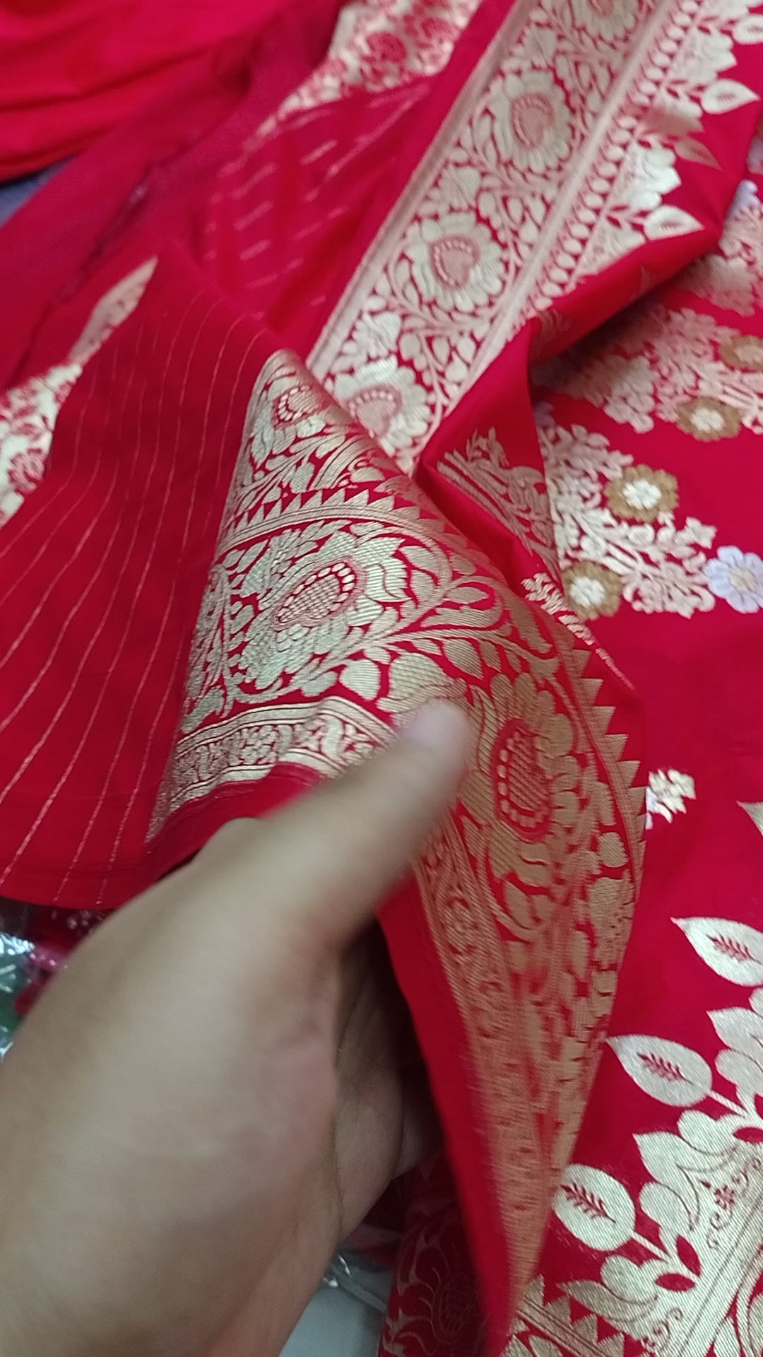Cherry Red Rich Soft Satin Silk Banarasi Saree