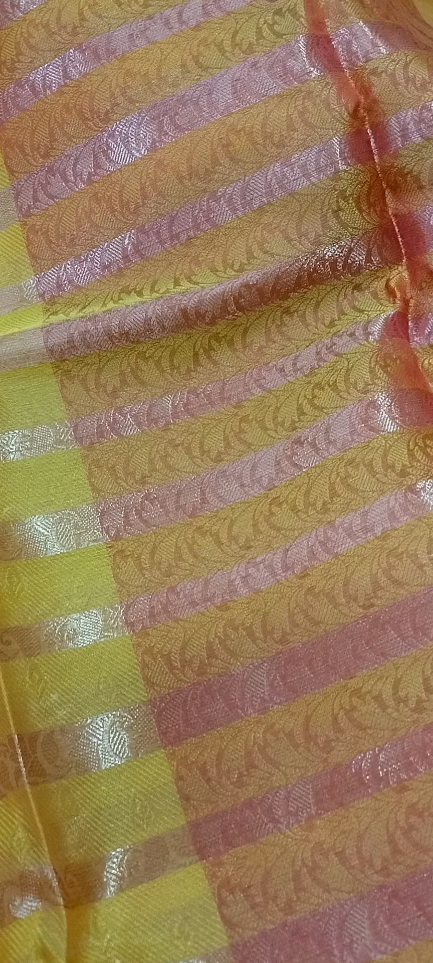 Yellow Banarasi Soft Silk Saree