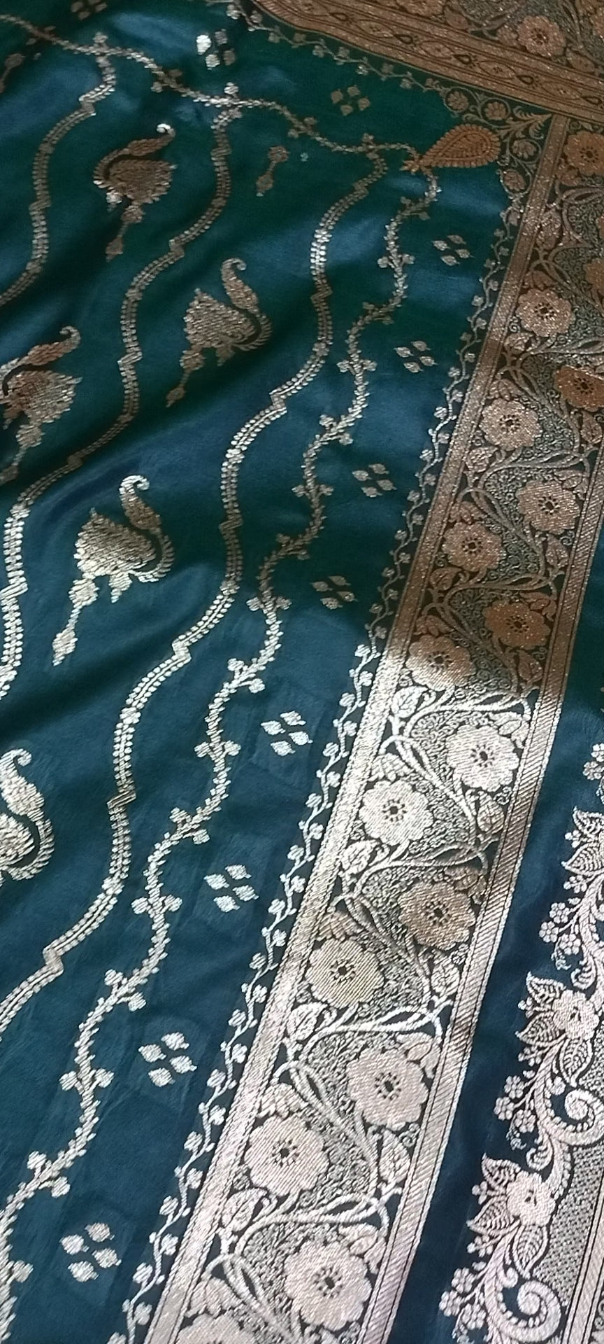 Green Soft Satin Silk Banarasi Saree