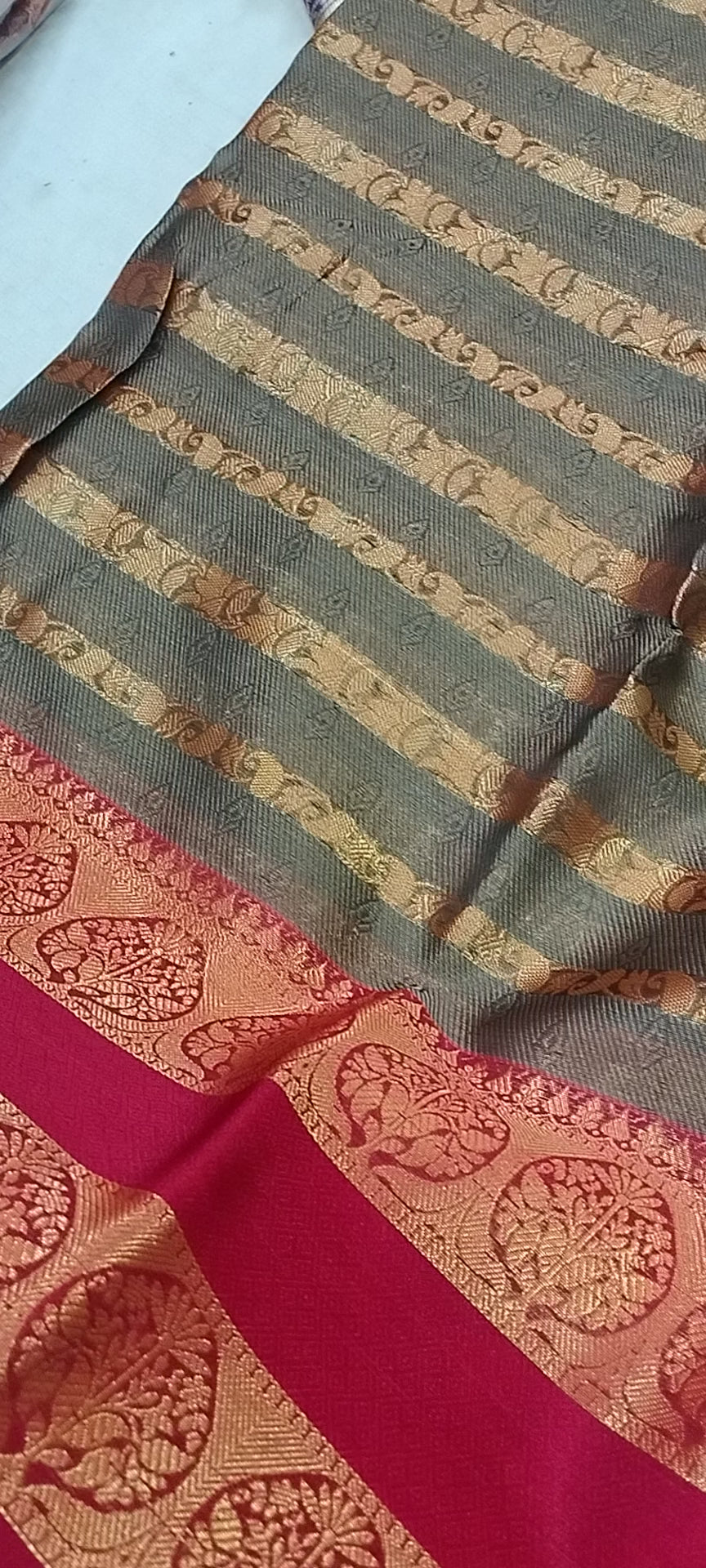 Olive Green Banarasi Soft Silk Saree